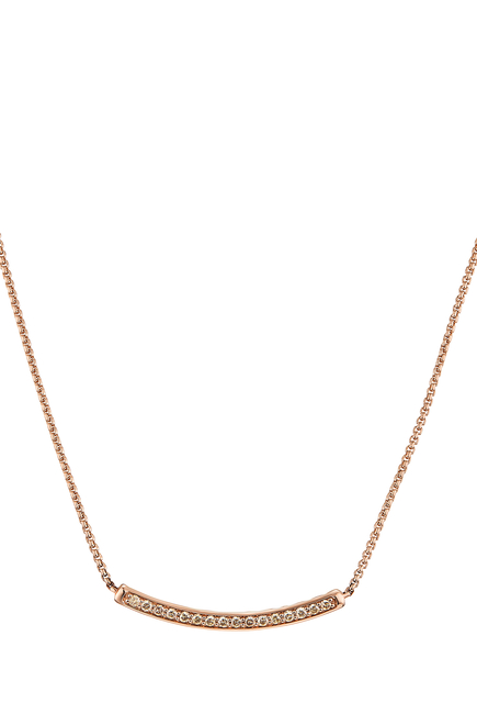 Petite Pave Bar Necklace, 18K Pink Gold & Diamonds